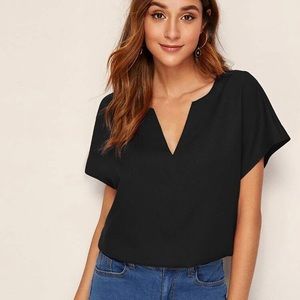 SHEIN Black V Neck Short Sleeved Top (NWT)